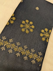 Black kasuti parijat blouse with embroidered floral motif front